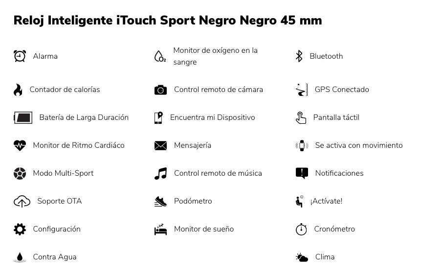 Reloj Inteligente iTouch Sport Negro Negro 45 mm